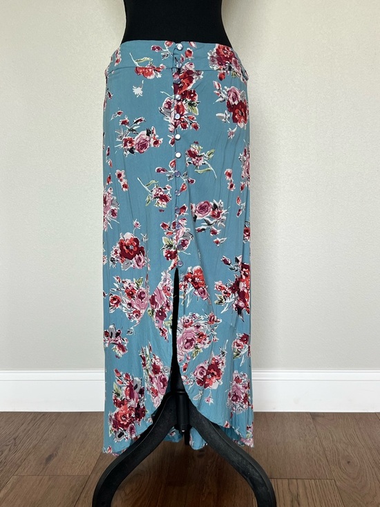 Angie Dresses & Skirts - Angie Blue/Teal Floral Button-Front Maxi Skirt with Pink and Red Blooms Size M